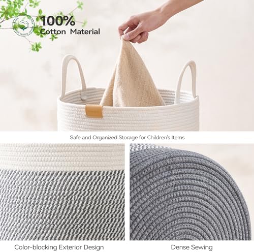 Nunsino Laundry Hamper 95L,Large Laundry Basket for Clothes,Decorative Storage Basket for Blankets,Cotton Rope Woven basket for bedroom,Grey White - Image 5