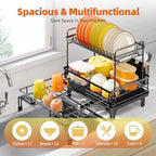 Urackify Expandable Sink Dish Drying Rack for Kitchen Counter, 2-Tier Black - Image 2