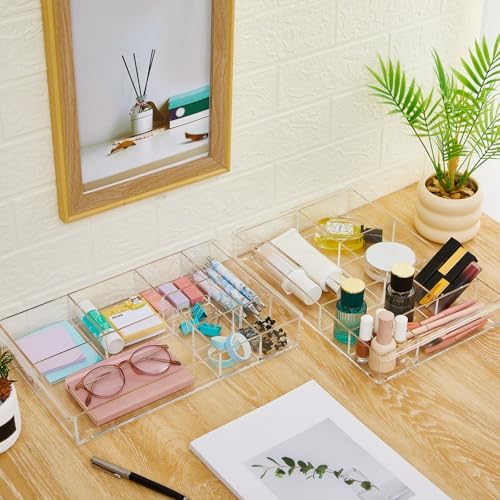 Briwooody 3 Pcs Acrylic Drawer Organizer, 13.7 x 8.7 x 2'', 8 Compartments - Image 6