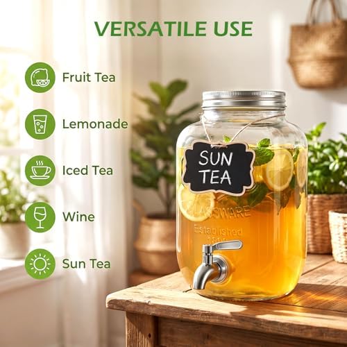 Accguan 1-Gallon Drink Dispenser,2 Pack Glass Drink Dispenser with Tin Lid - Image 4