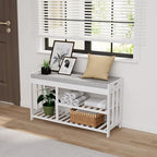 Bamboo Shoe Storage Bench with Cushioned Seat 3-Tier Entryway Shoe Rack - Image 5