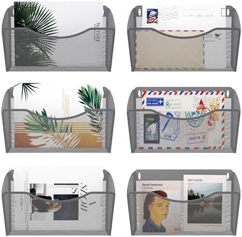 EasyPAG 6 Pack Wall File Organizer, Metal Mesh Hanging File Folder Holder for Letter/A4 Size Folders, Vertical Wall Mount Mail Sorter for Office Paperwork, Classroom, Silver - Image 2