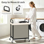 STORAGE MANIAC Rolling Laundry Hamper with Wheels 2-Section Laundry Sorter Rolling Laundrys Basket on Wheels with Removable Bag Clothes Hamper Laundrys Organizer Cart Bathroom Bedroom 100L Beige - Image 5