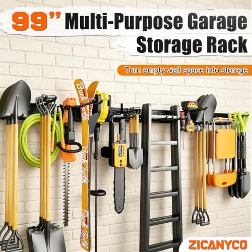Garage Tool Organizer Wall Mount 99 inches with 18 Adjustable Heavy-Duty Hooks, Garage Organization, Garden Tool Storage Rack for Garage, Yard, and Shed, Holds Up to 750 lbs - Image 2