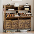 Wodeer Shoe Cabinet Storage for Entryway, Shoe Storage Cabinet with 4 Flip Drawers, Freestanding Narrow Shoe Rack Organizer with Metal Legs, Adjustable Shelves & Open Storage for Foyer, Hallway, Brown by WODEER