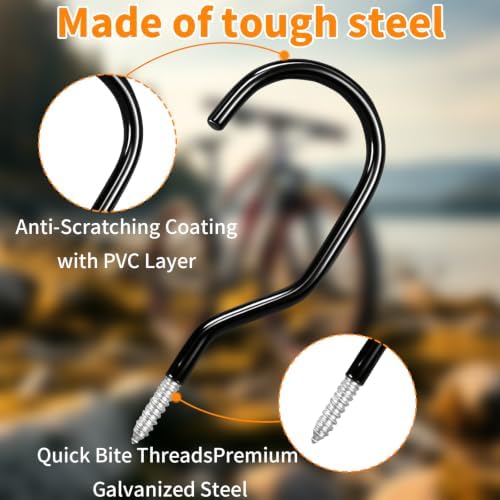 24 Pack Bike Rack Garage Hooks for Hanging, PVC Coated, Black - Image 3
