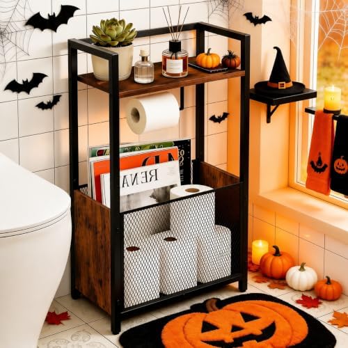 Toilet Paper Holder Free Standing, Black Toilet Paper Holder Stand, Freestanding Toilet Paper Holder for Bathroom Tissue Holder Roll Holder, Magazines, Wipes by FANTERSI