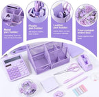 Gawsey Desk Organizers and Accessories with Desk Organizer 360° Rotating Pen Holder and Office Supplies, Cute Stationery Supplies Set (Purple) - Image 2