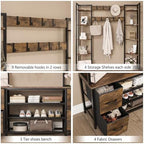 GiftGo Hall Tree with Bench and Shoe Storage 47.2" Entryway Coat Rack Freestanding with Seat 9 Adjustable Hooks 4-Tier Shelves 2 Drawers on Both Sides for Home Office Bedroom - Image 4