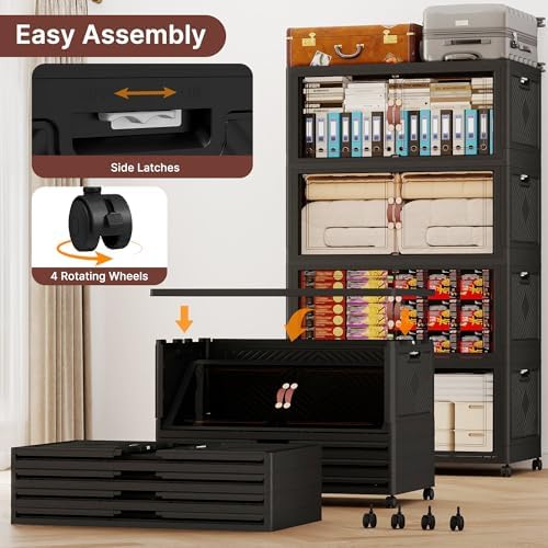 980QT Extra Large Stackable Storage Bins with Lids & Wheels & Door, - Image 6