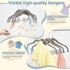 Vesici 14 Inch 15 + 30 Pcs Extra Large Kids Velvet Hangers with Movable Clips, Non Slip Felt Clothes Hangers for Kids and Preteens, Heavy Duty and Space Saving for Pants, Skirts, Coat, Gray - Image 4