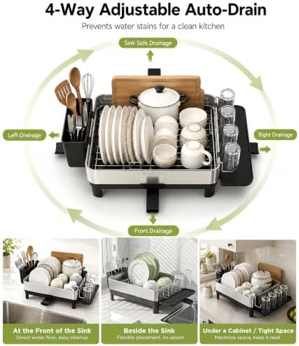 Dish Drying Rack, 17-Inch Dish Drainer for Countertop, Stainless Steel - Image 5
