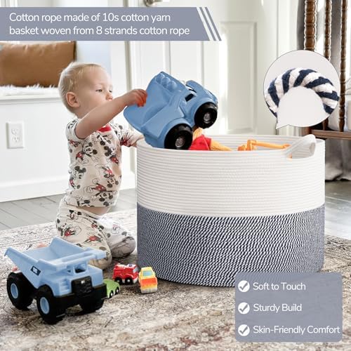 INDRESSME 115L Extra Large Woven Rope Blanket Basket Living Room, Navy - Image 3