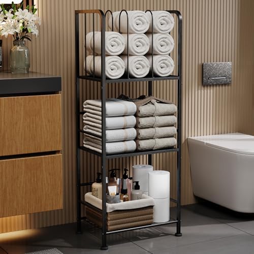3-Tier Freestanding Towel Racks for Bathroom, Black Towel Rack Stand by Jautokerdar