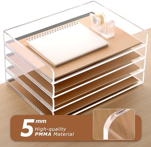SANRUI 4 Tier Clear Desk Paper Letter Organizer Trays, A4 Stackable File Document Tray, Acrylic Desk Organizers and Accessories Sorter, Workspace Office Supplies Organizers,12.4inx8.86inx6.64in - Image 5
