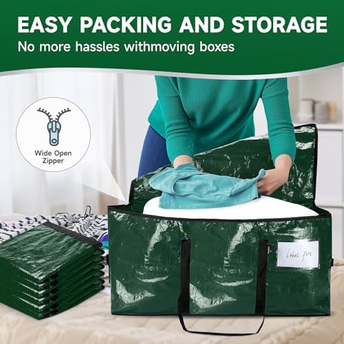 CONGREGATE 8 Pack Dark Green Moving Bags Heavy Duty Extra Large PE Storage Packing Bags with Reinforced Handles and Zippers Alternative to Moving Boxes for Clothes Bedding Storage 97L - Image 6