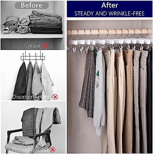 Amber Home 24 Pack White Wooden Pants Hangers with Adjustable Clips, 14" - Image 6