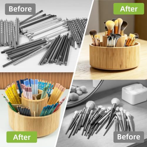 Utoplike Large Bamboo Rotating Pencil Holder, 360° Colored Pen Organizer - Image 5