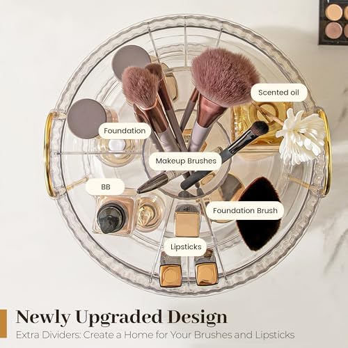 Aveniee 360 Rotating Makeup Organizer for Vanity, Upagraded Perfume Skincare Bathroom Counter Organizers with Brush Divider, Two Tier Spinning Lipstick Cosmetic Lotion Storage,White - Image 3