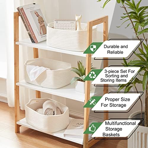 OIAHOMY 3 Pack Storage Baskets for Shelves Cotton Rope Storage Bins White - Image 5