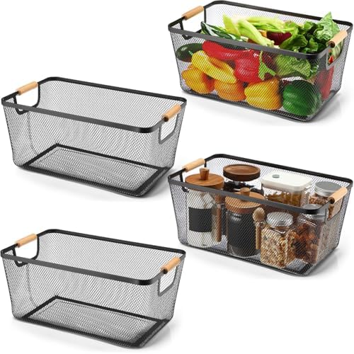 Ziliny 4 Pcs Mesh Wire Baskets for Organizing, Extra Large, Black by Ziliny
