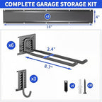 Garage Tool Organizer Wall Mount, 48 Inch Heavy Duty Garden Tool Organizer Storage System, Easy Install with 9 Adjustable Hooks, for Garage, Basement, Shed, Workshop, Black, Steel - Image 7