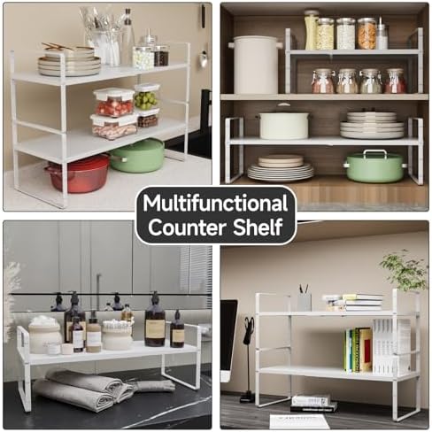 Expandable Cabinet Shelf Organizer, 16.5"~27''L, White - Image 6