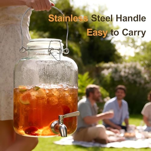 Glass Drink Dispenser for Parties, 1 Gallon Beverage Dispenser with Spigot and handle,Glass Water Dispenser, Juice Dispensers for Fridge, Lemonade & Laundry Detergent Dispenser (1Pack) - Image 2