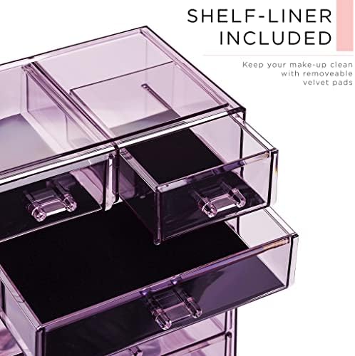Sorbus Makeup Organizer, 6-Drawer Acrylic 2-Piece Set (Purple) - Image 6