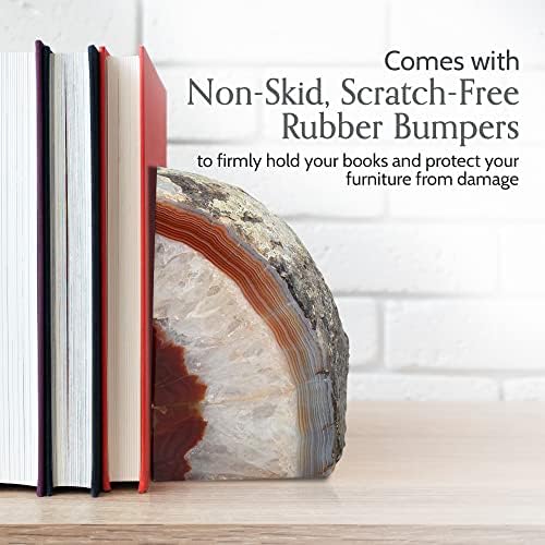 Nature's Decorations Agate Bookends - A Quality Brown Geode with Non-Skid Rubber Bumpers for Shelves, Office, Home Decor - Heavy Duty Cool Crystal Stone (4-6 LB) - Image 3