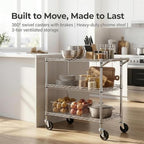 Finnhomy 3 Tier Heavy Duty Commercial Grade Utility Cart, Wire Rolling Cart with Handle Bar, Steel Service Cart with Wheels, Utility Shelf Plant Display Shelf Food Storage Trolley, NSF Listed - Image 3