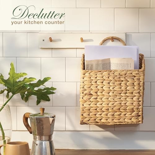 Set of 2 Wicker Hanging Basket for Organizing, Front Door, Mail, Flowers - Woven Wall Baskets for Storage - Image 5