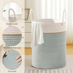 100L Extra Large Tall Cotton Rope Laundry Basket with Handles, Sage Green - Image 3