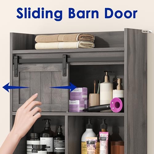 kepptory 30" W Over the Toilet Cabinet with Sliding Barn Door, Dark Grey - Image 5