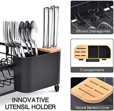 Expandable Dish Rack, Dish Drying Rack for Kitchen Counter, Foldable Dish Dryer Rack, Stainless Steel Dish Drainer Racks with Cutlery Holder, Collapsible Dish Drying Racks Standard Size, Dark Gray - Image 4