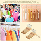 Pinkunn 50 Pcs Wooden Hangers for Baby Kids Wood Hangers Solid Baby Children's Coat with Pants Bar Shoulder Notches Anti Rust Swivel Hooks 12.6 Inch - Image 6