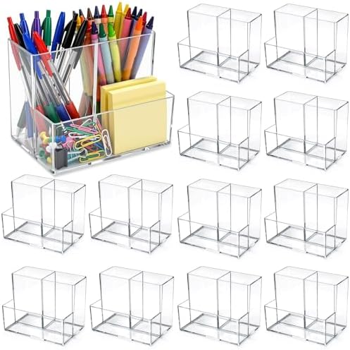 Sabary 12 Pcs Acrylic Pen Holder for Desk, Clear Pencil Cup Organizer by Sabary