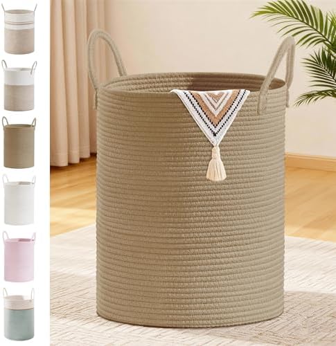 88L Large Tall Cotton Rope Laundry Basket with Handles, Jute by SunNewt