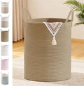 88L Large Tall Cotton Rope Laundry Basket with Handles, Jute by SunNewt