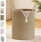 88L Large Tall Cotton Rope Laundry Basket with Handles, Jute by SunNewt