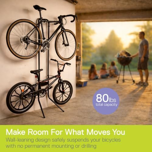 Delta Cycle Michelangelo 2 Bike Storage Rack Black - Gravity Fully Adjustable Bike Storage Garage For Road, MTB, and Hybrid Bicycles - Vertical Bike Rack Holds Up To 80 lbs - Image 2