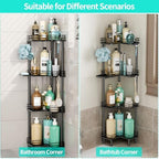 HapiRm Corner Shower Caddy Organizer - 4 Tier Shower Shelf Corner with Soap Holder, Rustproof Bathroom Standing Organizer with 4 Hooks, Black - Image 5