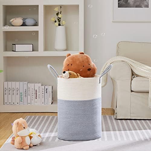 VIPOSCO 72L Tall Woven Laundry Basket Hamper, Grey White - Image 2