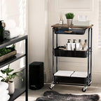 Simple Houseware 3-Tier Utility Cart with Drawer & Wood Top, Rustic Brown - Image 5