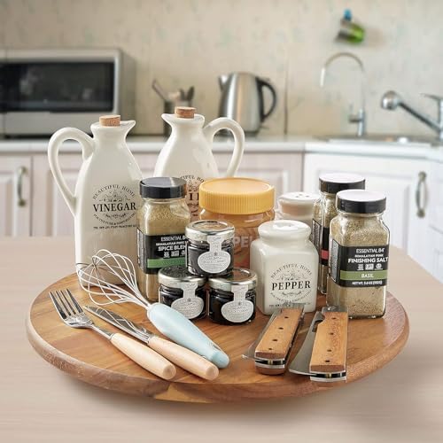 Acacia Wood Lazy Susan Wood Turntable Tray Cabinet Organizer, 18" - Image 6