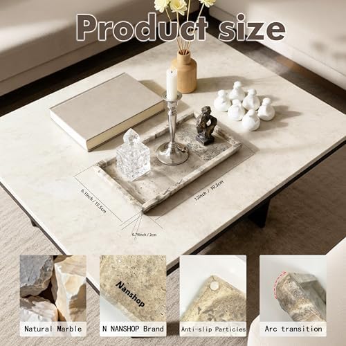 Natural Travertine Marble Vanity Bathroom Tray, 12 x 6 Inch Elegant Home Decor Tray for Kitchen,Bathroom,Dresser, Coffee Table,Sink Storage Holder Organizer, Gray Travertine (NS052) - Image 3