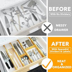 SpaceAid Bamboo Drawer Dividers with Inserts and Labels, Kitchen Adjustable Drawer Organizers, Expandable Organization for Home, Office, Dressers and Bathroom, 8 Dividers with 18 Inserts (17-22 in) - Image 2