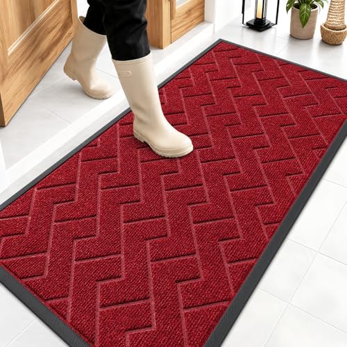 OLANLY Front Door Mat Outside 47x23, All-Season Absorbent Rubber Doormat by OLANLY
