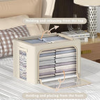 CYhom 3Pack Frame Storage Box - Clothes Storage Bin Bags Oxford Fabric Foldable Stackable Container Organizer Set with Clear Window & Carry Handles (Beige, X-Small-36L) - Image 2