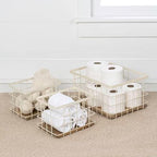 happimess Evvie 3-Piece Wire Metal Wood Nesting Baskets 15", Almond/Natural - Image 2